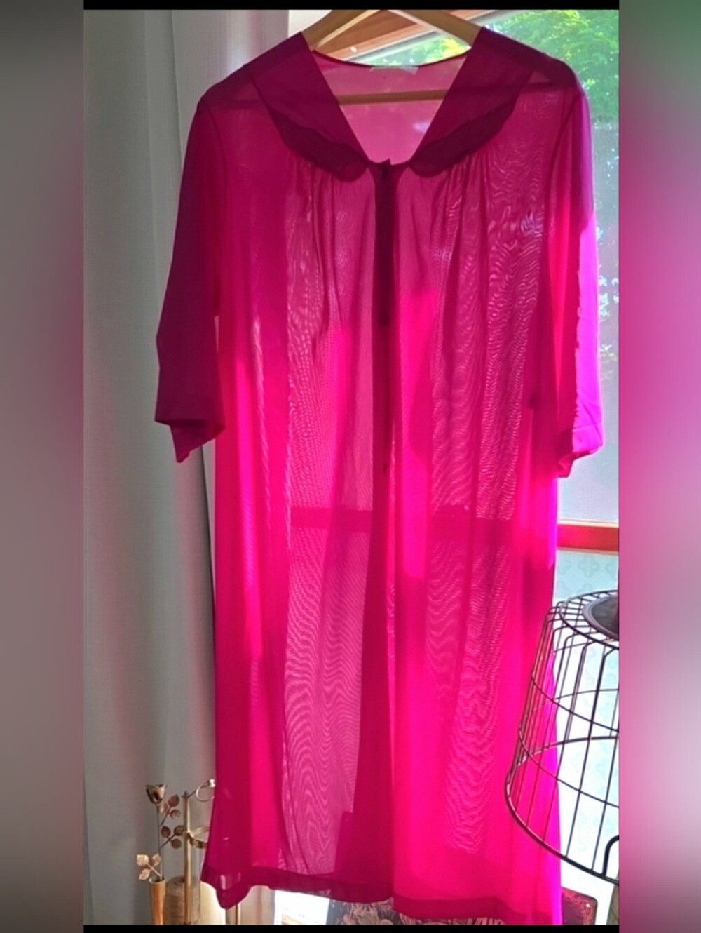 Vintage Vassarette Sheer Hot Pink Nightgown  Made In USA